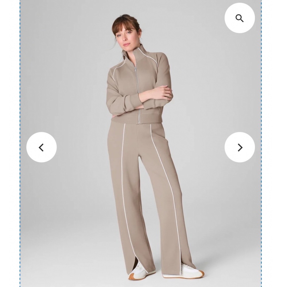Spanx AirPique Tracksuit Set Woman 2X/XL Tan Pique Kniit Zip Jacket and Pants